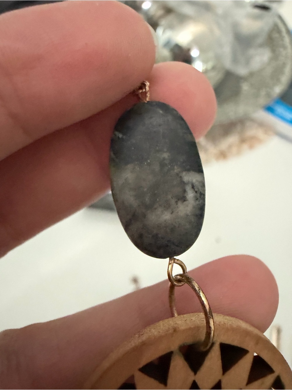 Bohemian Wood & Stone Statement Earrings - Picture 11 of 12